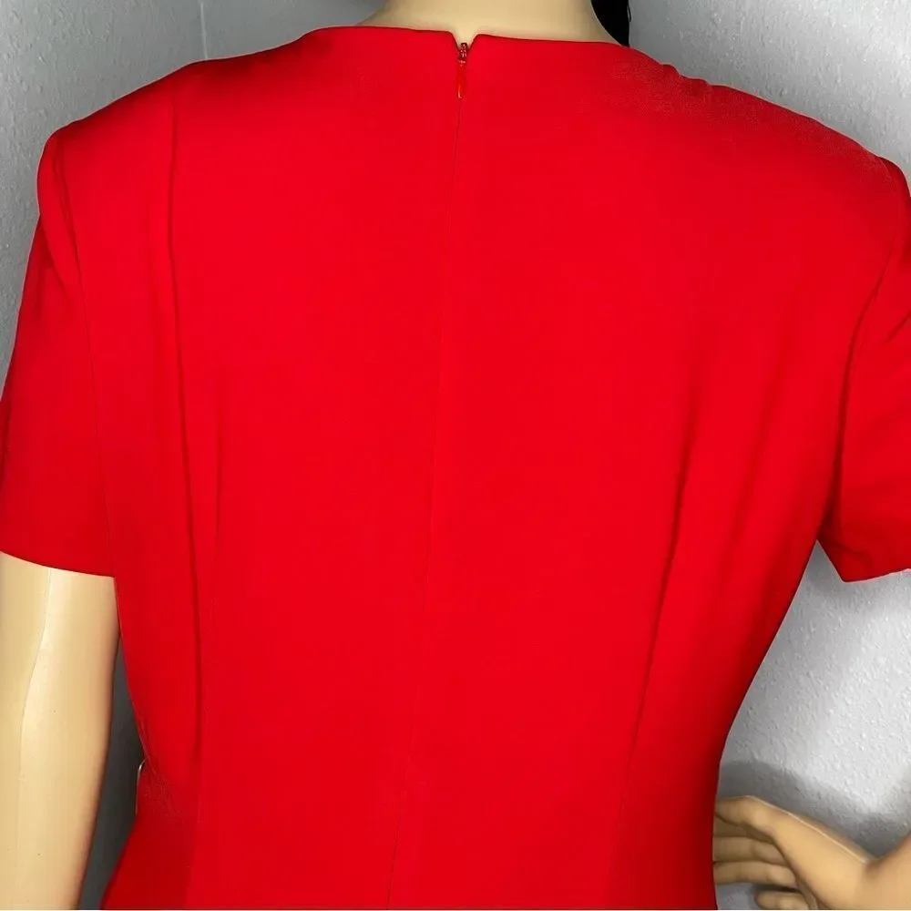 Vintage David Warren Short Sleeve MIDI Sheath Dress Red Size 10